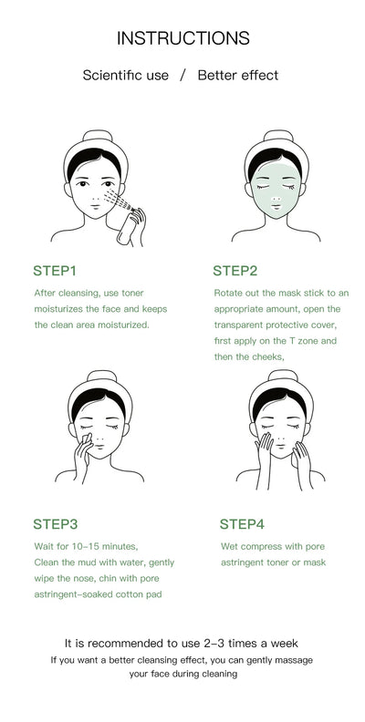 Face Clean Mask Green Tea Cleansing Stick Mask Shrink pores Deep Blackhead Remover facial Cleansing Moisturizing Mask 40g - Smarsty