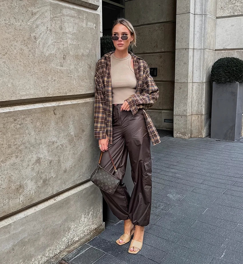 Spring Autumn Vintage Plaid Checkered Shirt Women's Long Sleeve Blouse Loose Single Breasted Casual Shirt - Smarsty