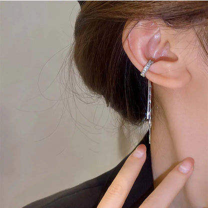 Zircon C Shape Long Tassel Ear Cuffs No Piercing Earrings - Smarsty