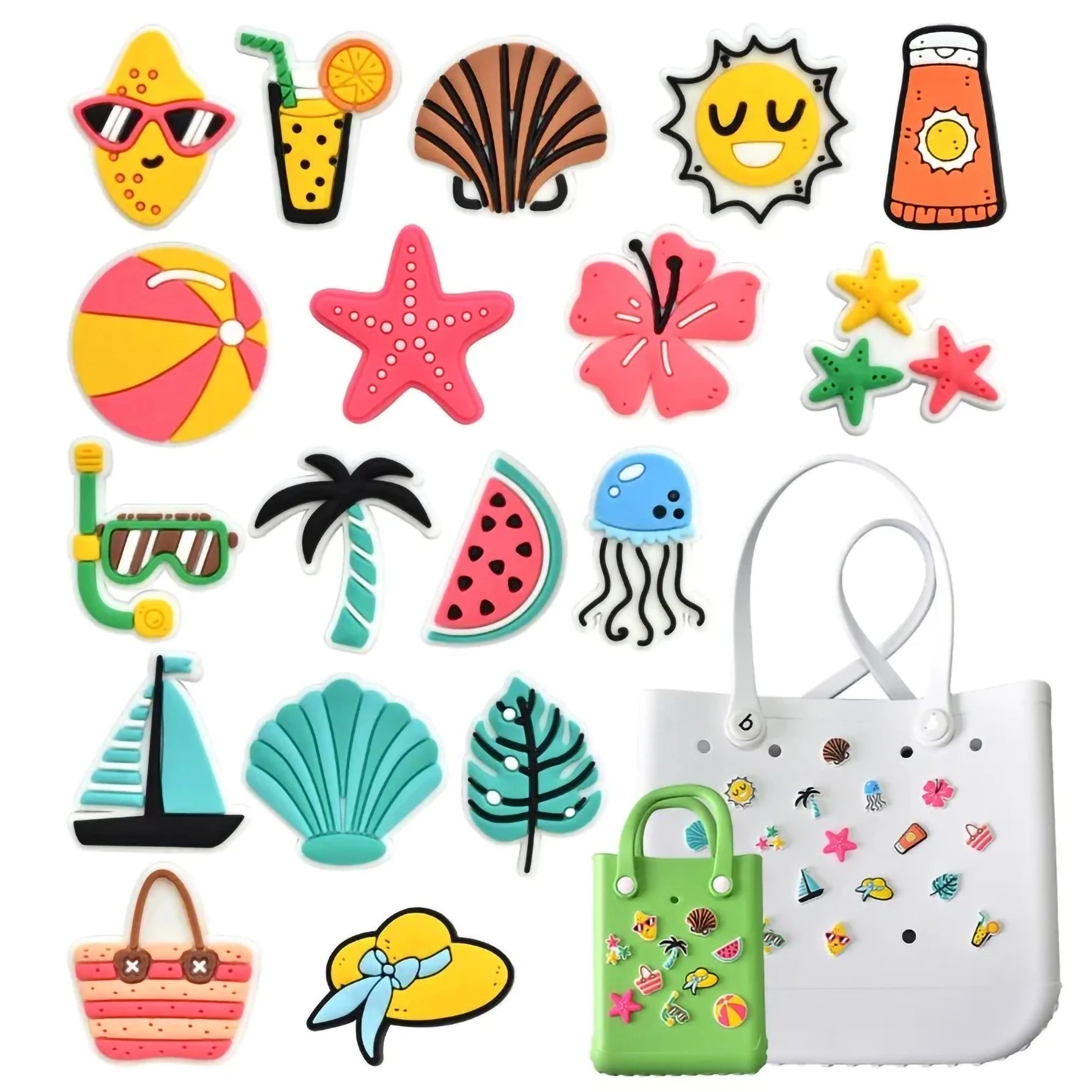 18pcs Lovely Bogg Bags Accessories Rubber Summer Decoration Women Beach Bag Tote Handbag Random Pairing Decorative Buckles Inser