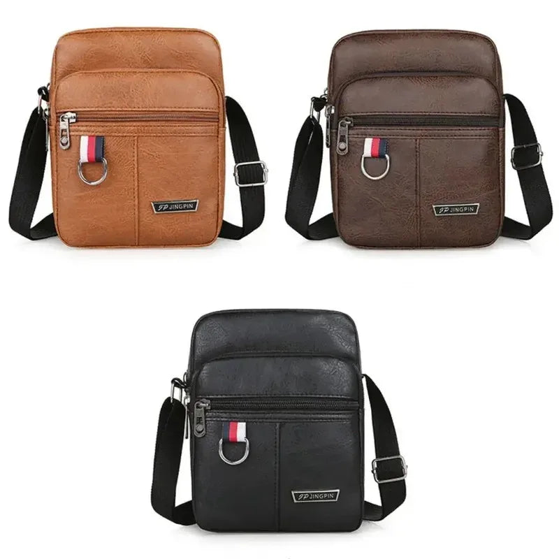 Mens PU Leather Shoulder Bag Large Capacity Crossbody - Smarsty