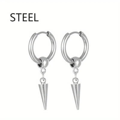 Fashion Stainless Steel Cone Pendant Earrings for Men - Smarsty