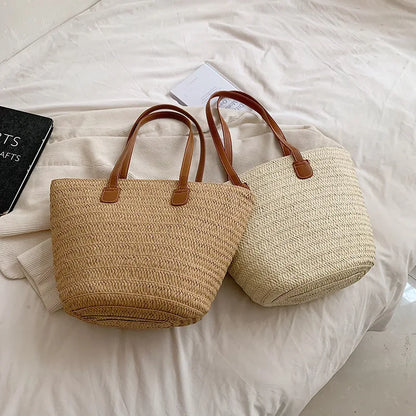 Large Capacity Straw Beach Tote Woven Shoulder Bag Summer - Smarsty
