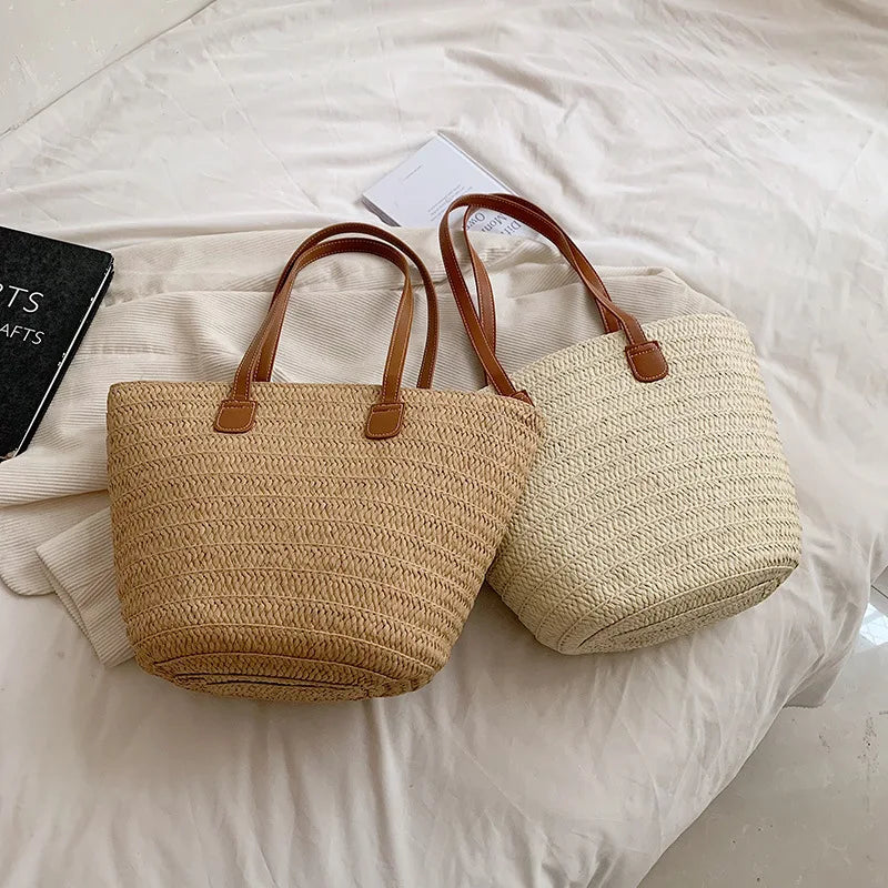 Large Capacity Straw Beach Tote Woven Shoulder Bag Summer - Smarsty