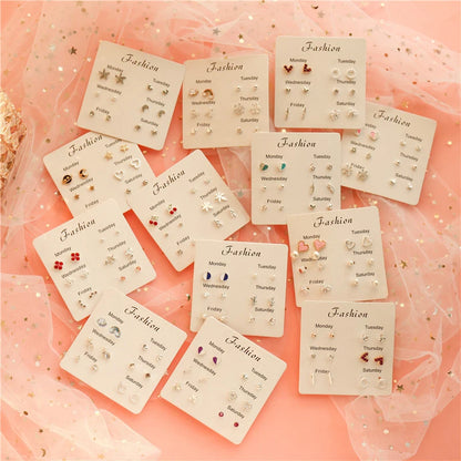 4 Pair Silver Heart Stud Earrings Set Cute Gift Everyday - Smarsty