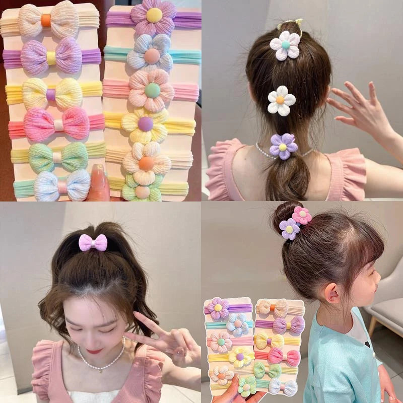 12 Pack Floral Bow Hair Ties Soft No Damage Elastic - Smarsty