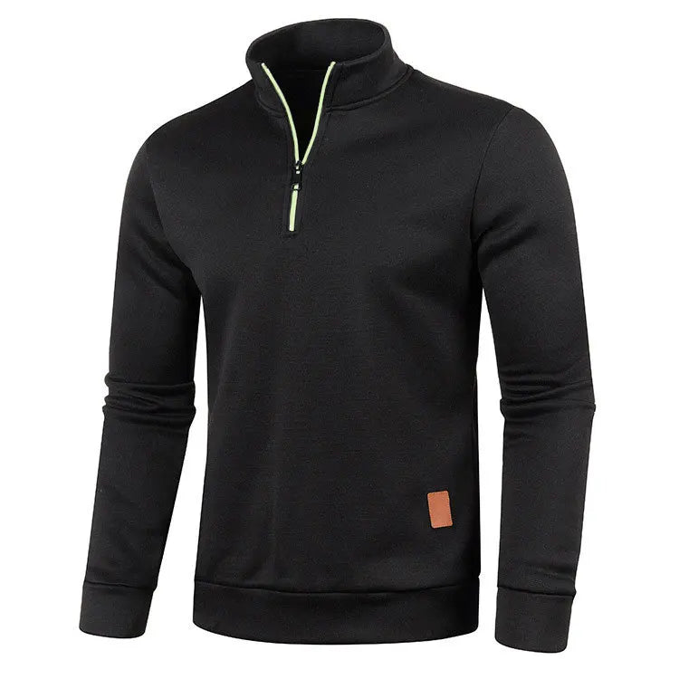 Autumn Men's Half Zipper Sweatshirts Long Sleeve Solid Color Pullover Turtleneck Streetwear Winter Warm Jacket Sport Coats - Smarsty