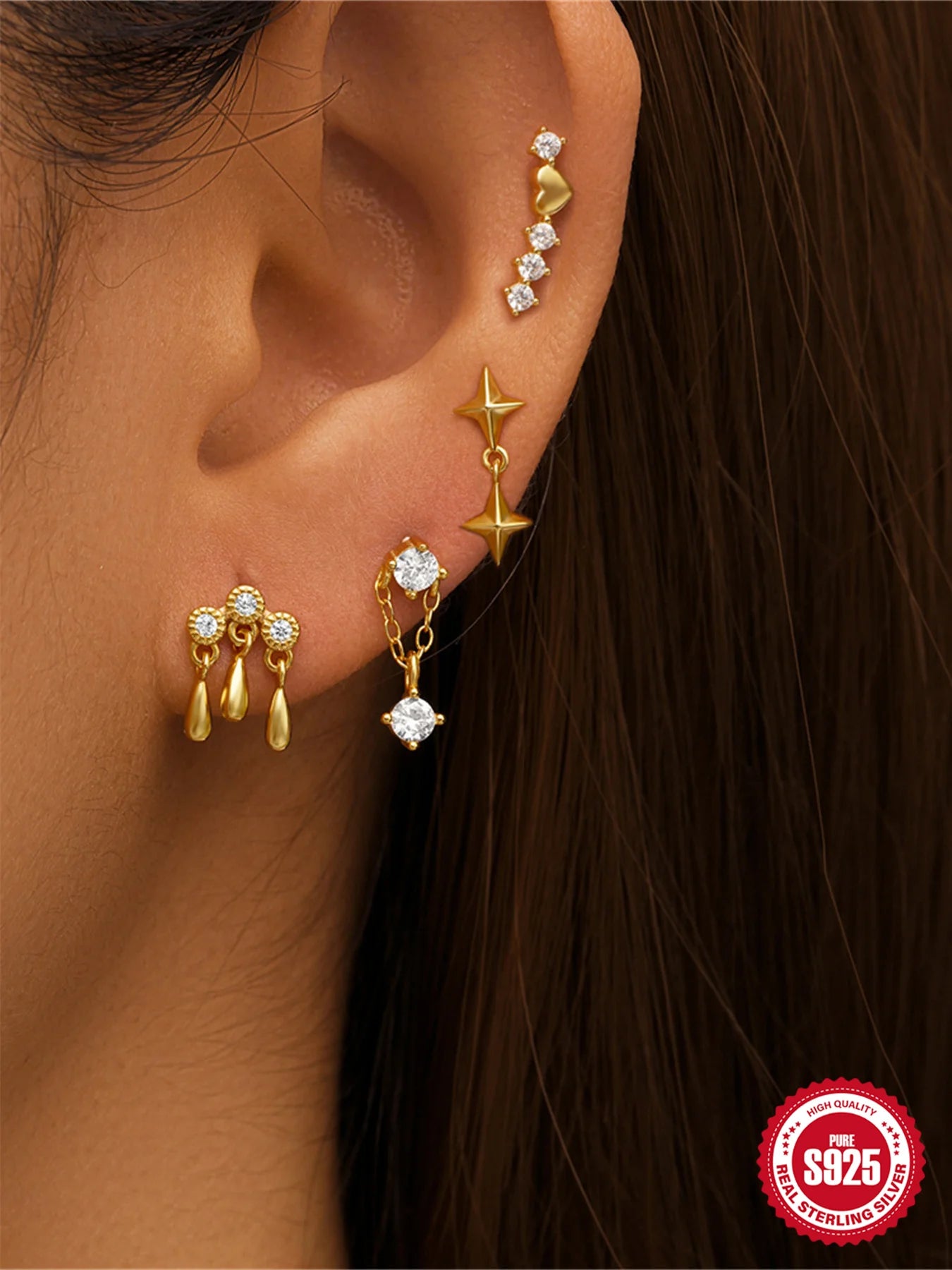 925 Sterling Silver Lotus Tassel Zircon Stud Earrings - Smarsty