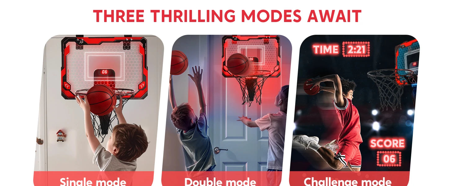 JOYFY Mini Indoor Basketball Hoop Light Up Over The Door Basket Ball Hoop for Kids Toys Birthday Gifts with Scoreboard & 4 Balls