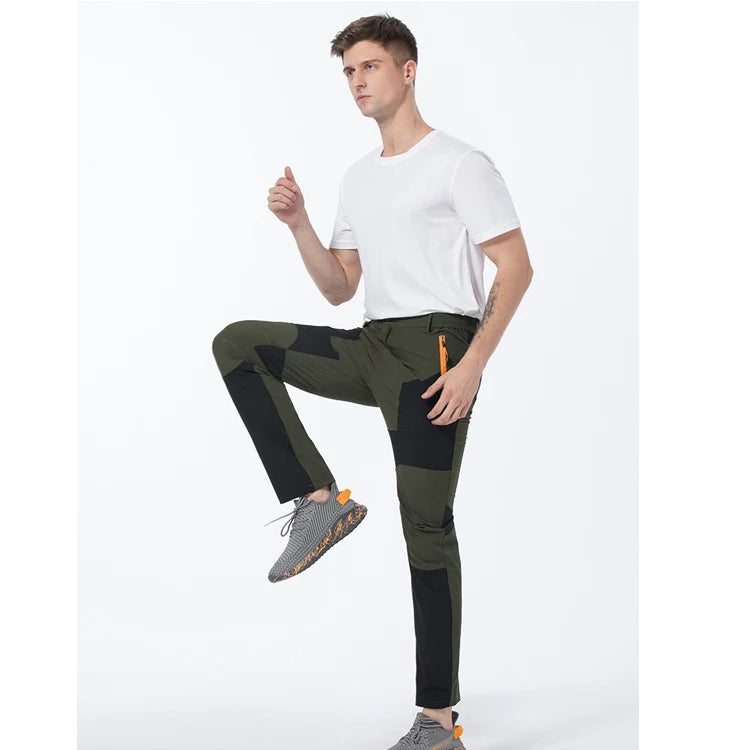 TRVLWEGO Men Summer Hiking Pants Wear-resistant Water Splash Prevention Quick Dry UV Proof Elastic Thin Camping Trousers