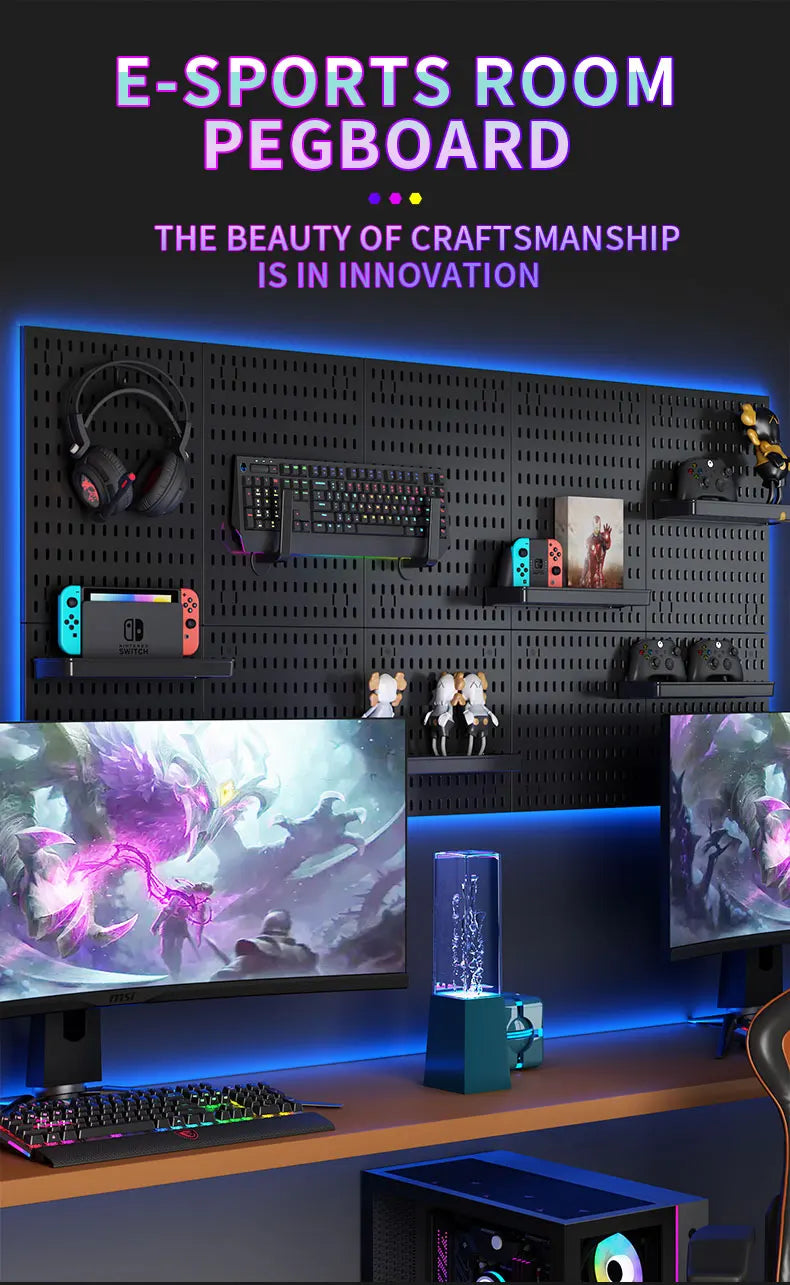 No Punching Pegboard Wall Organizer Panel Shelves For Gamer Room,bathroom,kitchen Storage Rack Organizer Pegboard Accessories by Smarsty