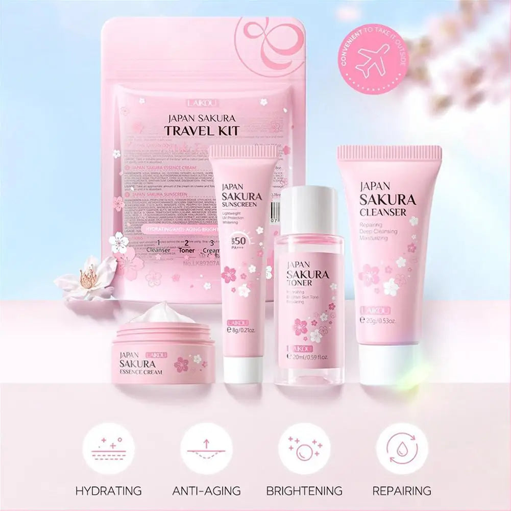 Sakura Skin Care Sets & Kits With Cleanser,Serum,Eye Cream,essence Cream Beauty Products For Women Gift Sets Routine Travel Kit - Smarsty