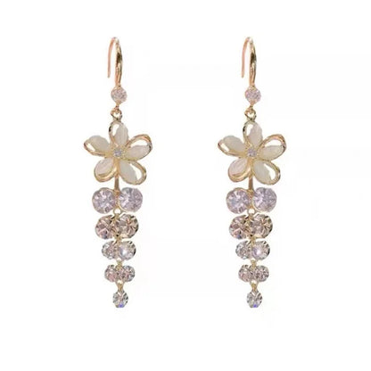 Luxury Crystal Flower Drop Earrings for Women Wedding Gift - Smarsty