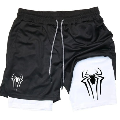 Y2K Performance Shorts Men Spider Printed GYM Casual Sports Compression Shorts Workout Running Mesh 2 In 1 Sport Short Pants - Smarsty