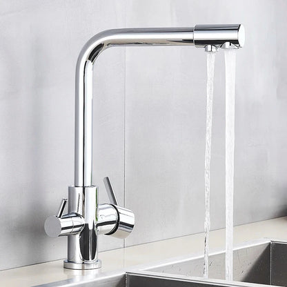 Chrome Kitchen Faucet with Pure Water Filter and Dual Handles - Smarsty