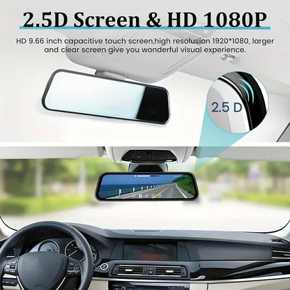 9.66"IPS Touch Screen Mirror Dash Cam Front and Rear, 4K Dual Recording, AHD Backup Camera, Night Vision, G-Sensor. Limited Time