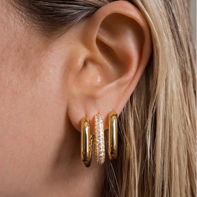 Gold Plated CZ Huggie Hoop Earrings Geometric U Shape - Smarsty