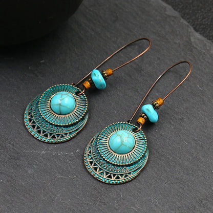 Vintage Bohemian Big Drop Earrings with Geometric Leaf Design - Smarsty