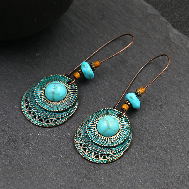 Vintage Bohemian Big Drop Earrings with Geometric Leaf Design - Smarsty