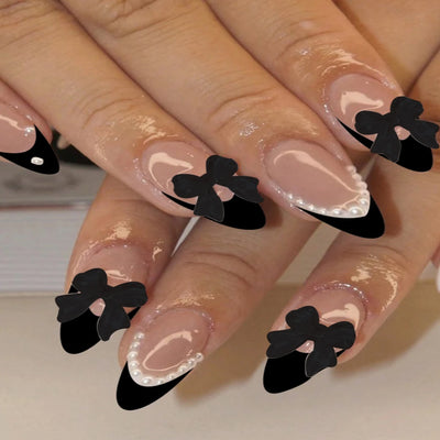 Pink Bowknot Stiletto Press On Nails 24PCS Full Cover - Smarsty