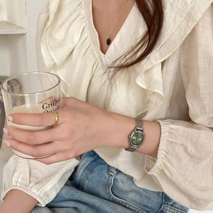 Small Oval Dial Green Quartz Watch for Women - Smarsty