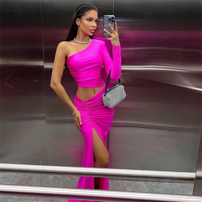 CNYISHE One Shoulder Cut Out Split Ruched Maxi Dress for Women Elegant Party Prom Gown Dresses Woman Sexy Birthday Outfits Robes - Smarsty