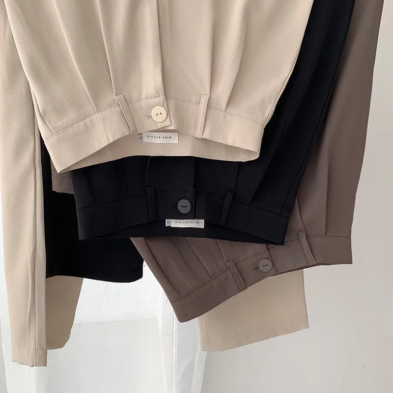 High Waist Women Suit Pants Fall Straight Office Ladies Korean Fashion Trousers Casual Button Loose Female Black Pants New 2024 - Smarsty