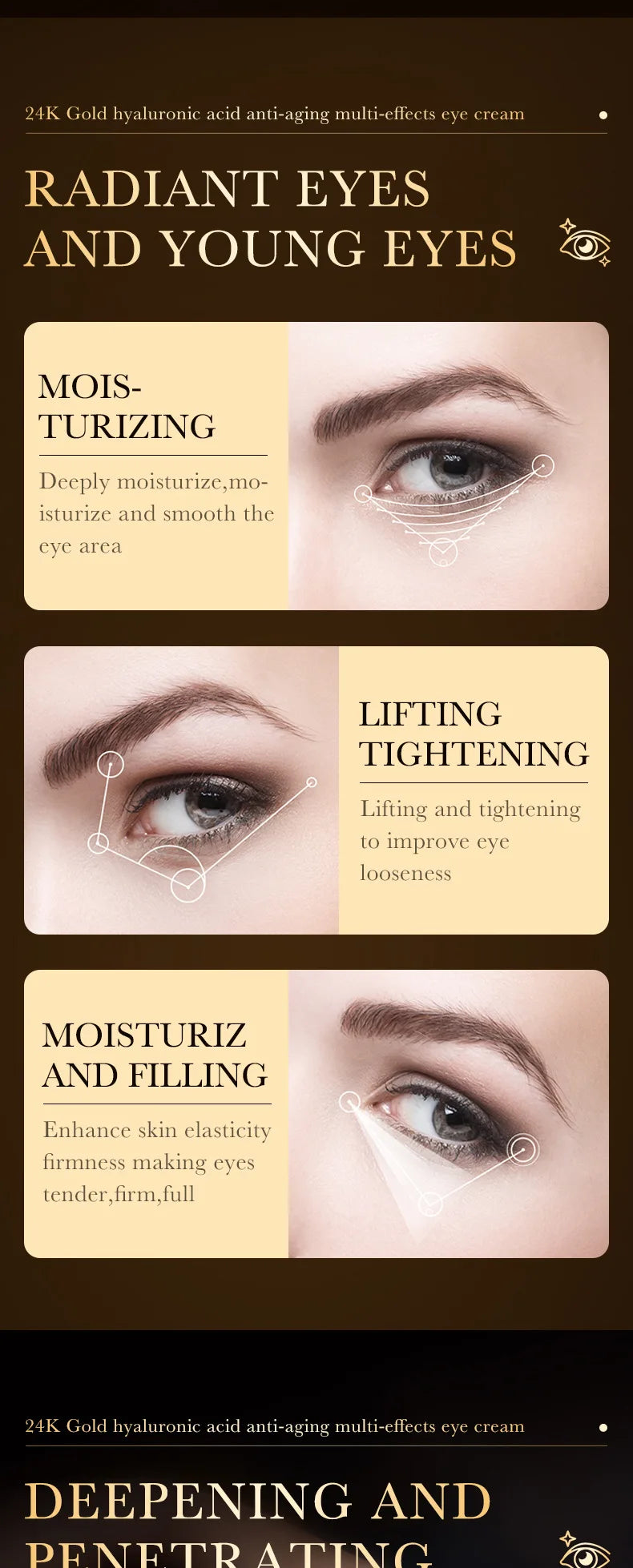 24K Gold Hyaluronic Acid Eye Cream for Dark Circles - Smarsty