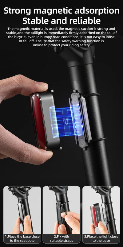 ROCKBROS Bicycle Light Magnetic Smart Tail Light Type-C Charge 7 modes 400mAh LED Lamp Beads Intelligent Brake Sensor Function - Smarsty