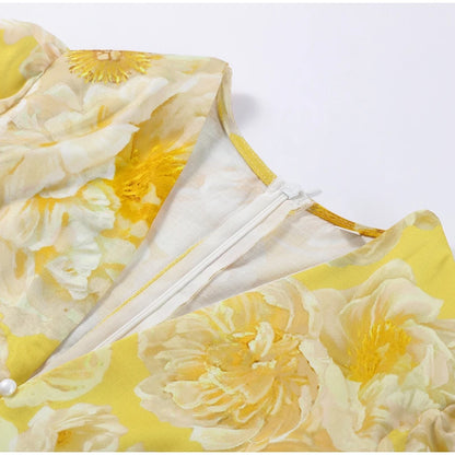 Backless Party Dress Women Elegant 3D Flower Print Sling Lace Up Ruffle A-line Mini Evening Dresses Female 2025 Summer Swimwears - Smarsty