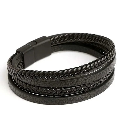Men's Leather Braided Bracelets Stainless Steel Durable - Smarsty