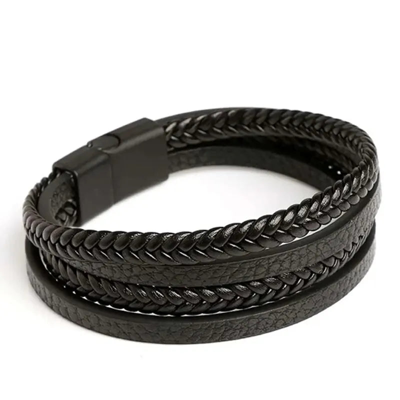 Men's Leather Braided Bracelets Stainless Steel Durable - Smarsty