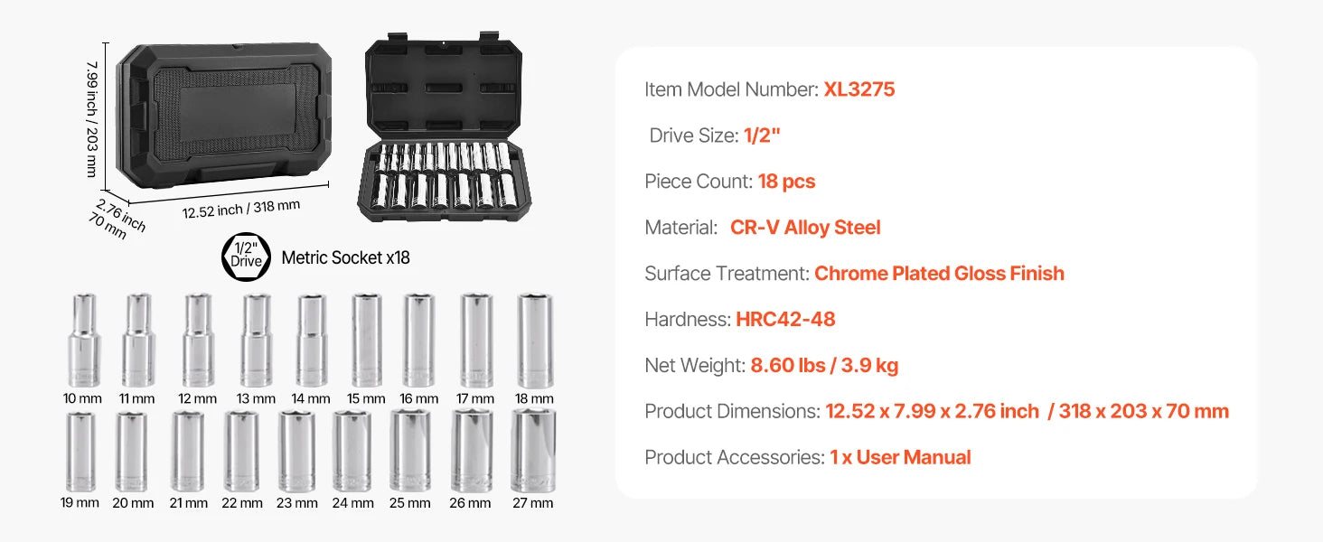 SucceBuy Socket Set 86 Pieces 3/8 1/4 1/2in Drive Socket and Ratchet Set SAE Metric Mechanic Tool Kit with Ratchet Wrench