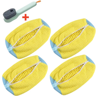 1/2/4PCS Shoe Washing Machine Bag with Liquid Shoe Brush Set Durable Laundry Shoe Bag and Soft Bristle Clean Brush for All Shoes - Smarsty