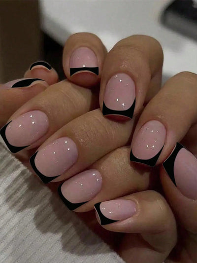 24 Piece Short Square Fake Nails with French Tips - Smarsty