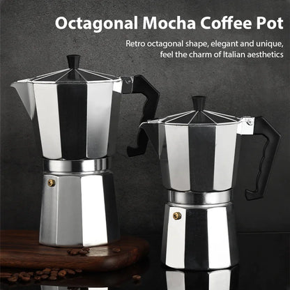 Aluminum Coffee Kettle Latte Percolator Home Italian Octagonal Moka Coffee Pot Office Travel Outdoor Camping Espresso Tea Pot
