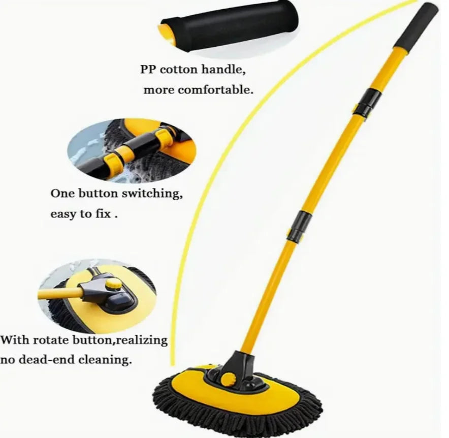 Car Cleaning Brush, Telescopic Long Handle Cleaning Mop, Auto Accessories Microfiber Adjustable Length Cleaning Brush, Yellow.