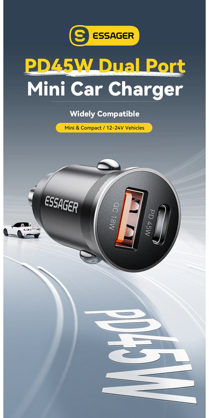45W Car Charger Dual Port PD TypeC Quick Charge Fast - Smarsty