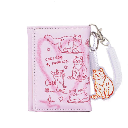 New Women Wallets Female Leather Purses Card Holders Graffiti Cat Portable Coin Purse Large Capacity Money Bag