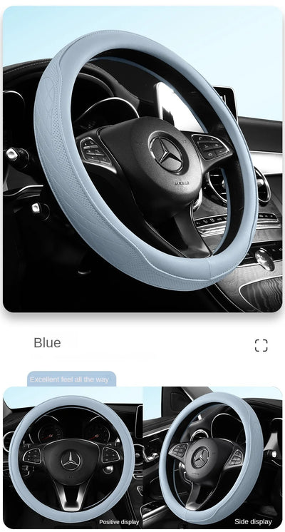 Napa Leather Perforated Patchwork Car Steering Wheel Cover, Non-slip, Breathable, Universal 15 Inch (Approx. 38cm) - Smarsty