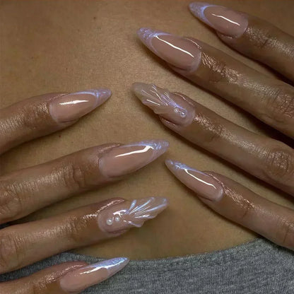 24Pcs Pink Almond False Nails with French Design - Smarsty