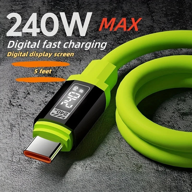 240W USB A to C C  Cable with Power Display Fast Charging Charger for IPhone 15 16 17 Samsung  Xiaomi Huawei Phones Type C Cord