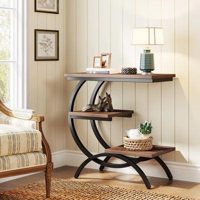 Tribesigns C-Shaped End Table, Industrial 3-Tier Small Table for Couch, Wood Bedside Table Snack Table with Storage Shelves - Smarsty