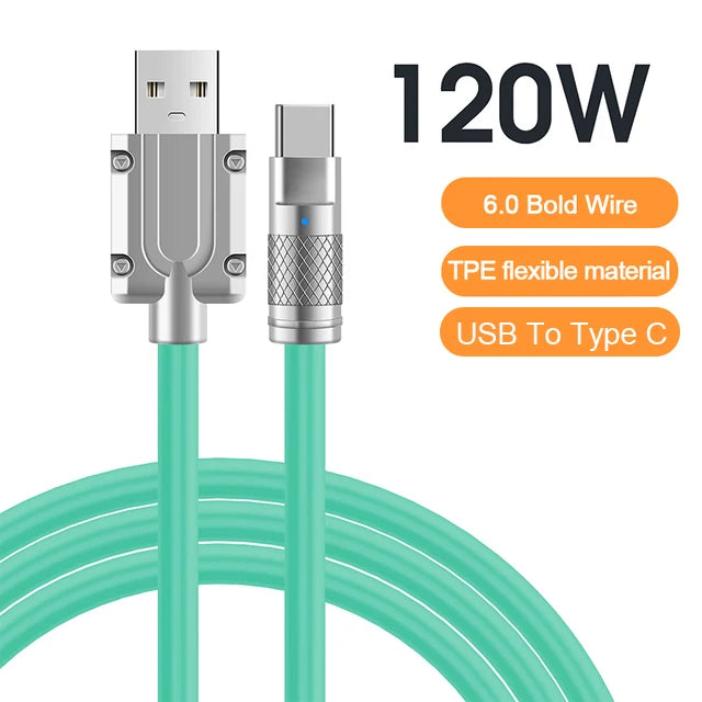 120W 6A Super Fast Charge USB C Liquid Silicone Cable For iPhone 14 15 Huawei Samsung Xiaomi Quick Charger Type-C Data Wire - Smarsty