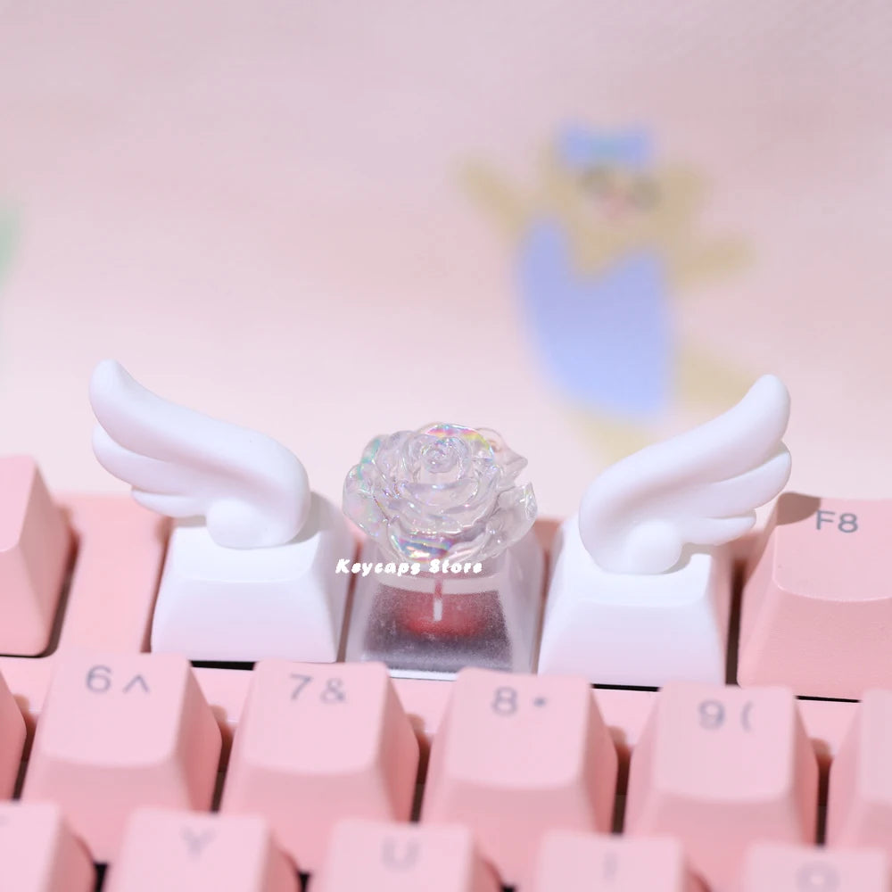 Winged Keycaps For Mechanical Keyboard Keycaps Individualized three-dimensional Artisan Cartoon white Kawaii Keycap