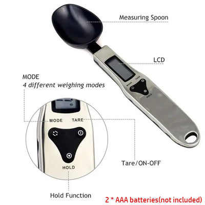 500/0.1 Digital Spoon Scale High-precision Switchable Stainless Steel Measuring Spoon Baking Food Electronic Kitchen Scale by Smarsty