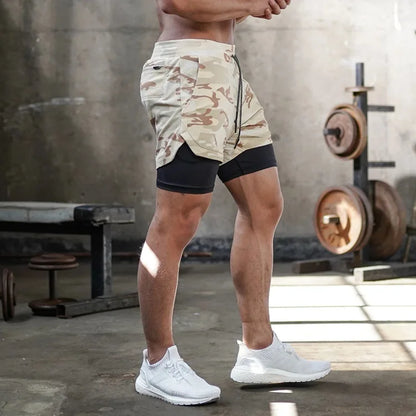 Camo Running Shorts Men Gym Sports Shorts 2 In 1 Quick Dry Workout Training Gym Fitness Jogging Short Pants Summer Men Shorts - Smarsty