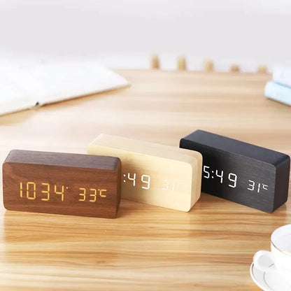 Wooden Digital Alarm Clock with Temperature Display - Smarsty