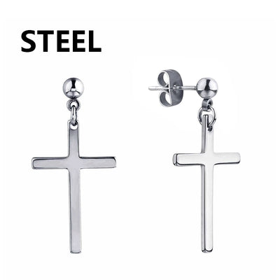 Stainless Steel Cross Dangle Earrings for Men and Women - Smarsty