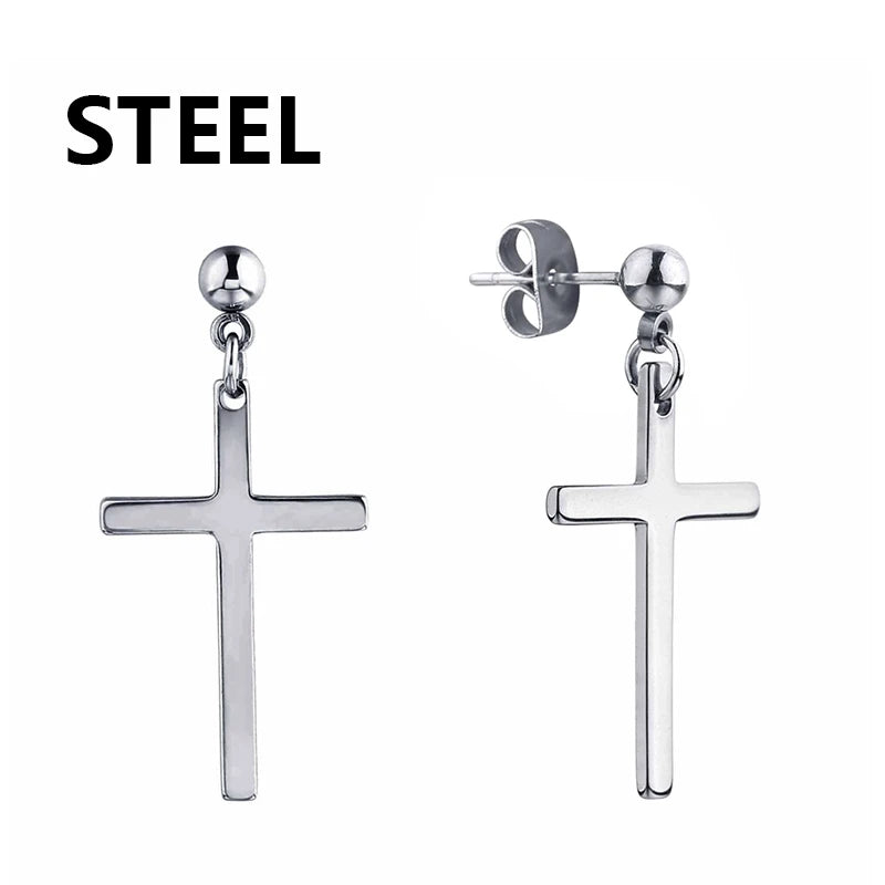 Stainless Steel Cross Dangle Earrings for Men and Women - Smarsty